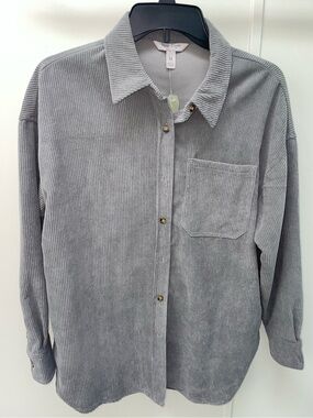 🐘NWT Women’s Nine Eight Corduroy Button-Up Shirt in Light Gray
